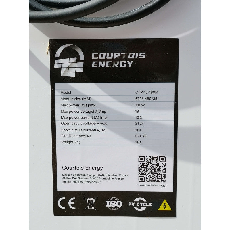 PANNEAU SOLAIRE 180W-12V MONOCRISTALIN - COURTOIS - Mabelle Magasin
