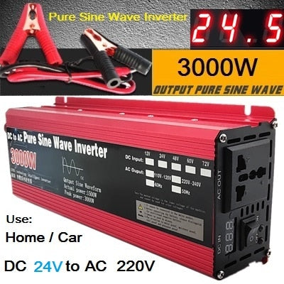 Onduleur à onde Pure sinus courant continu 12v/24v à courant alternatif 220V (500W 1000W Crête) (800W 1600W Crête) (1000W 2000W Crête) (1100W 2200W Crête) (1500W 3000W Crête) onduleur solaire - Mabelle Magasin
