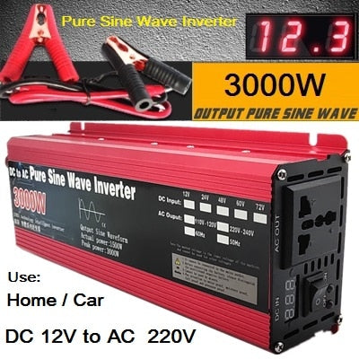 Onduleur à onde Pure sinus courant continu 12v/24v à courant alternatif 220V (500W 1000W Crête) (800W 1600W Crête) (1000W 2000W Crête) (1100W 2200W Crête) (1500W 3000W Crête) onduleur solaire - Mabelle Magasin