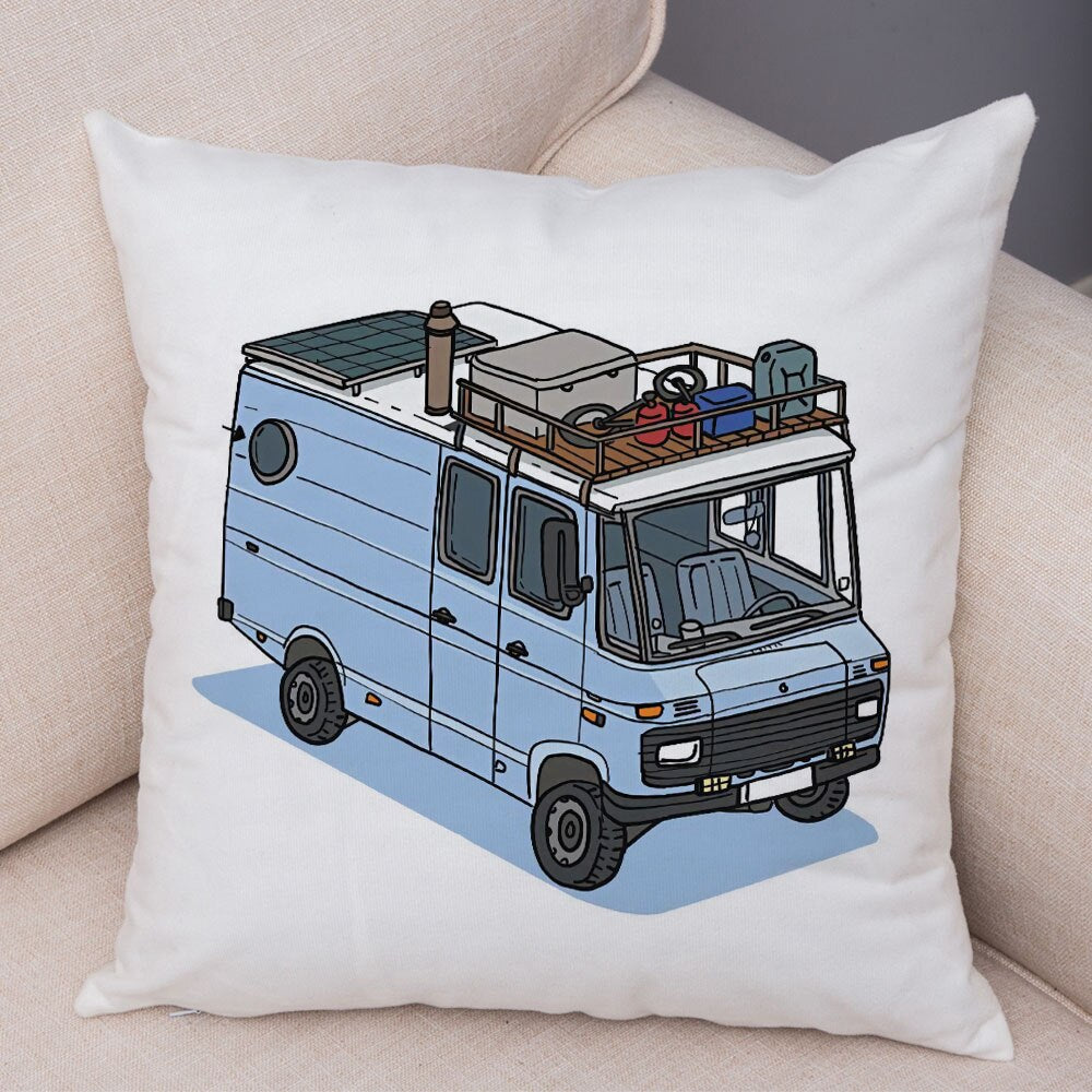 Oreiller de décoration. Dessin Camping-car Van aménagé Fourgon aménagé. Oreiller de décor VanLife. Oreiller en peluche pour canapé maison chambre d'enfants - Mabelle Magasin