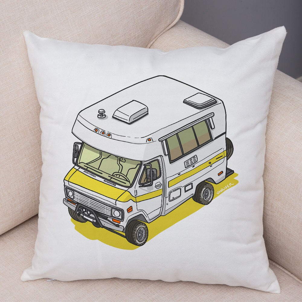 Oreiller de décoration. Dessin Camping-car Van aménagé Fourgon aménagé. Oreiller de décor VanLife. Oreiller en peluche pour canapé maison chambre d'enfants - Mabelle Magasin