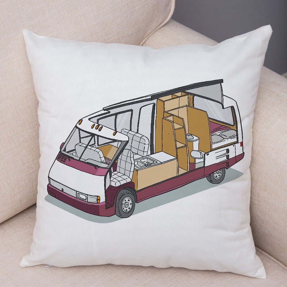 Oreiller de décoration. Dessin Camping-car Van aménagé Fourgon aménagé. Oreiller de décor VanLife. Oreiller en peluche pour canapé maison chambre d'enfants - Mabelle Magasin