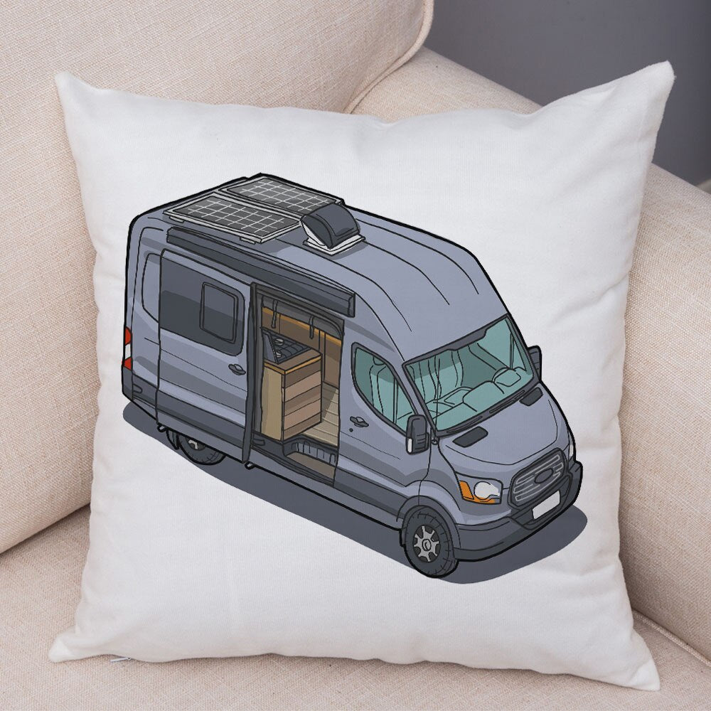 Oreiller de décoration. Dessin Camping-car Van aménagé Fourgon aménagé. Oreiller de décor VanLife. Oreiller en peluche pour canapé maison chambre d'enfants - Mabelle Magasin