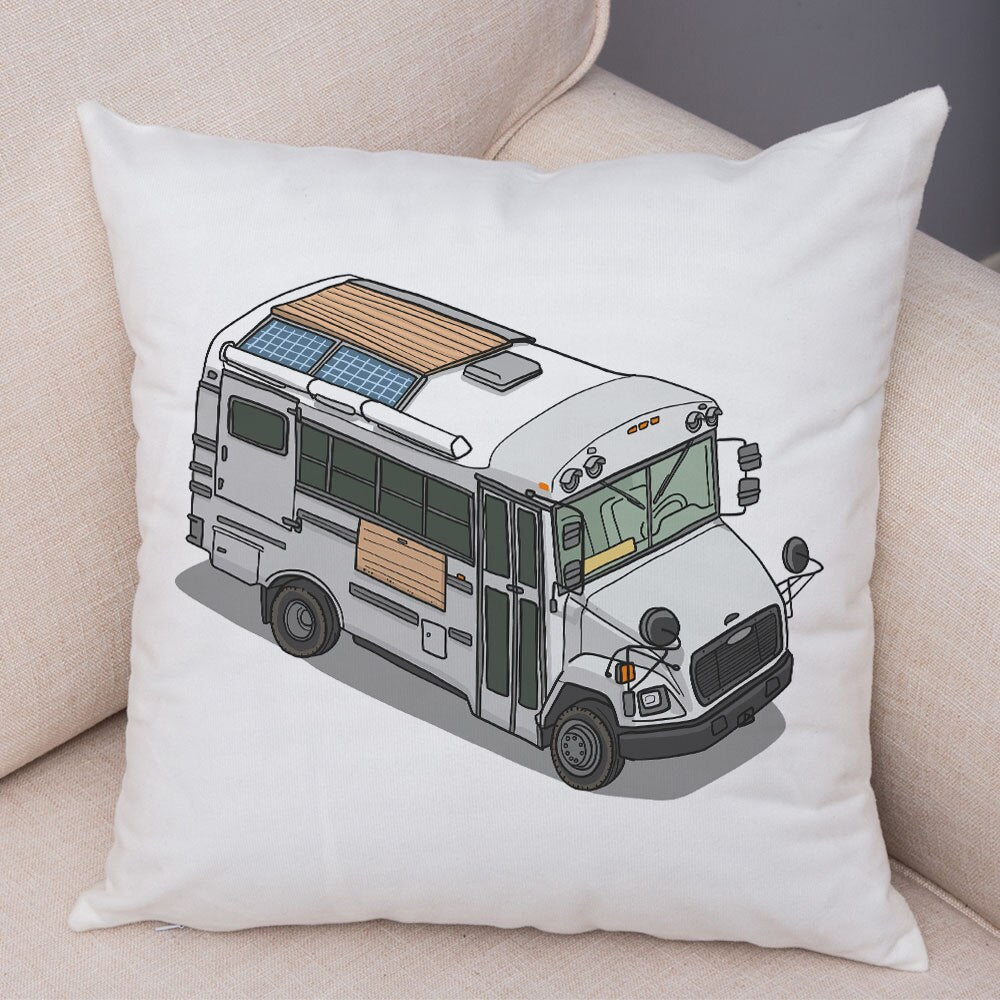Oreiller de décoration. Dessin Camping-car Van aménagé Fourgon aménagé. Oreiller de décor VanLife. Oreiller en peluche pour canapé maison chambre d'enfants - Mabelle Magasin