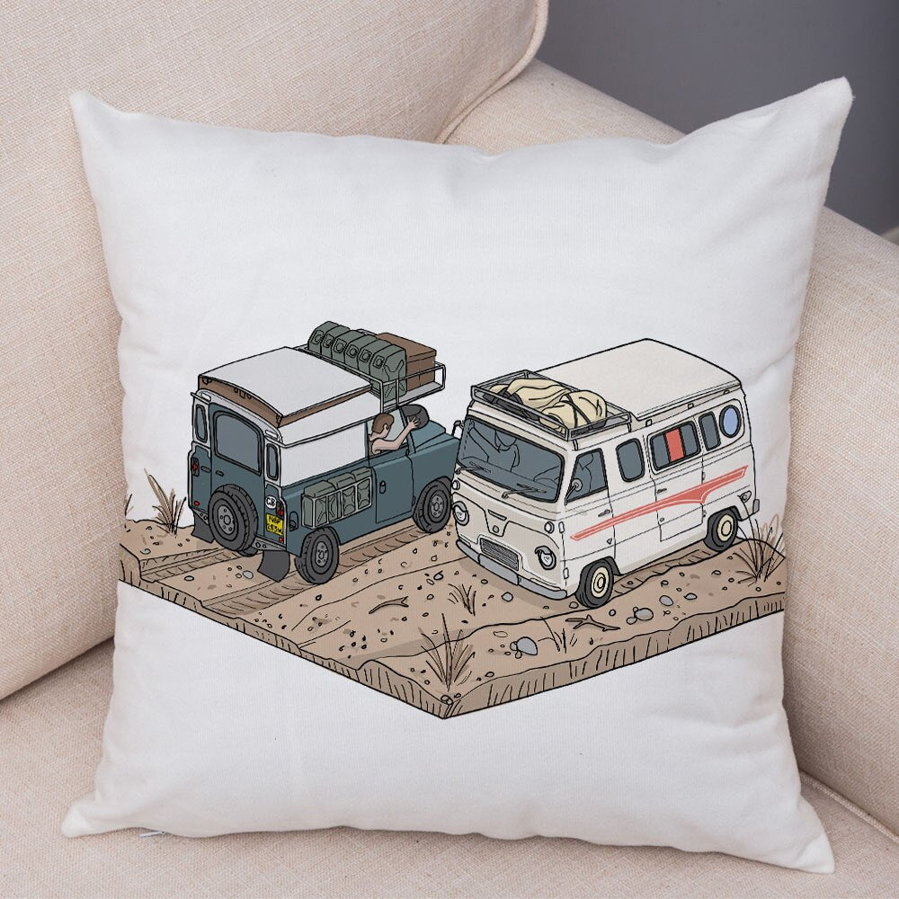 Oreiller de décoration. Dessin Camping-car Van aménagé Fourgon aménagé. Oreiller de décor VanLife. Oreiller en peluche pour canapé maison chambre d'enfants - Mabelle Magasin