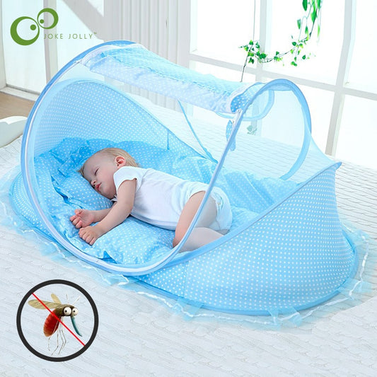 Destock Lit bébé avec moustiquaire pliante lit, matelas et oreiller (trois pièces) pour les enfants de 0 à 3 ans - Mabelle Magasin