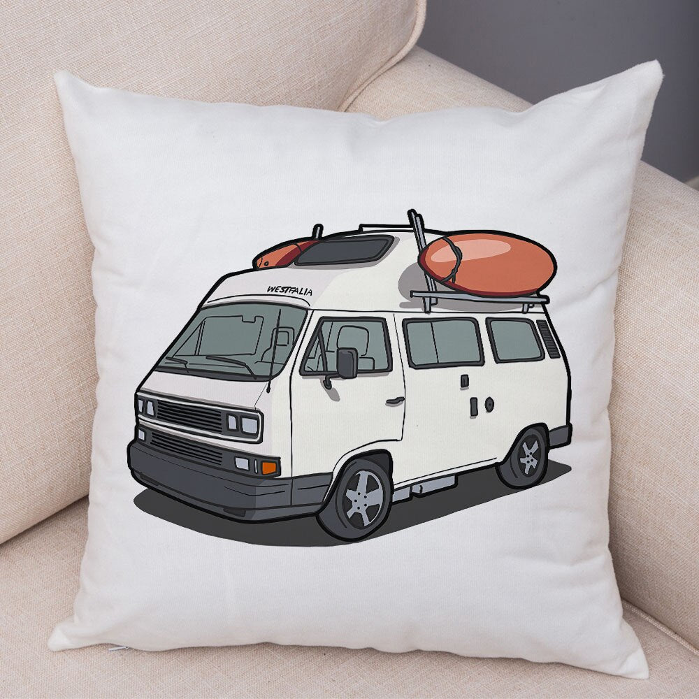 Oreiller de décoration. Dessin Camping-car Van aménagé Fourgon aménagé. Oreiller de décor VanLife. Oreiller en peluche pour canapé maison chambre d'enfants - Mabelle Magasin