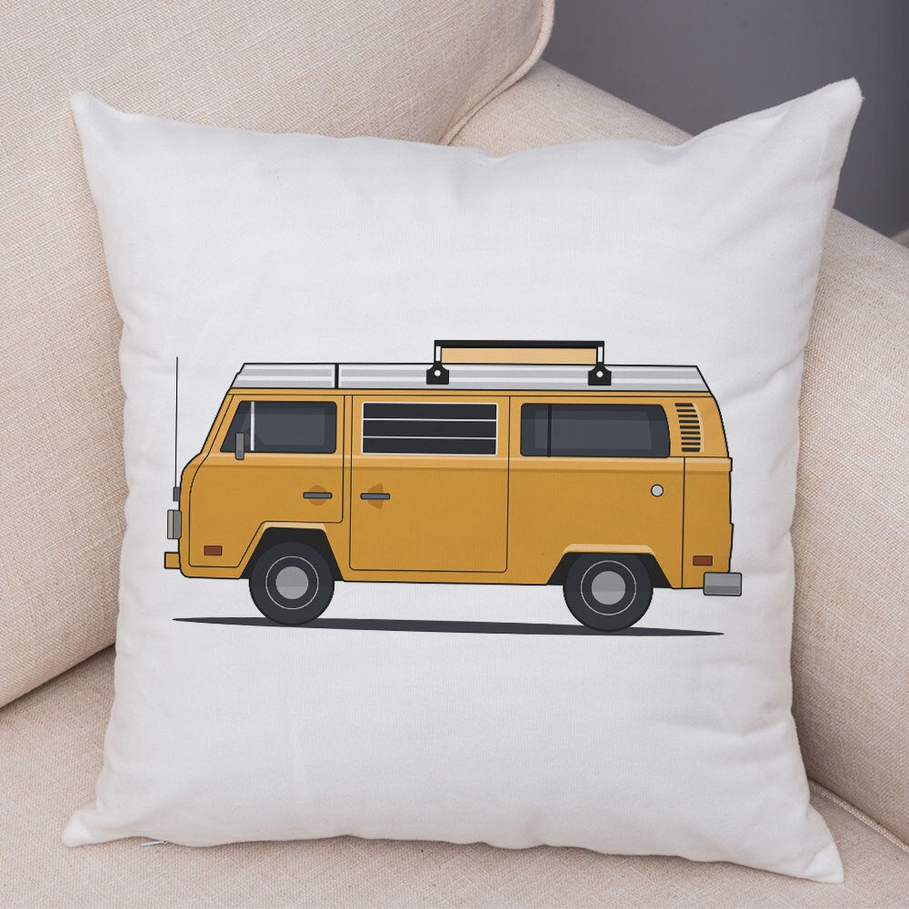 Oreiller de décoration. Dessin Camping-car Van aménagé Fourgon aménagé. Oreiller de décor VanLife. Oreiller en peluche pour canapé maison chambre d'enfants - Mabelle Magasin