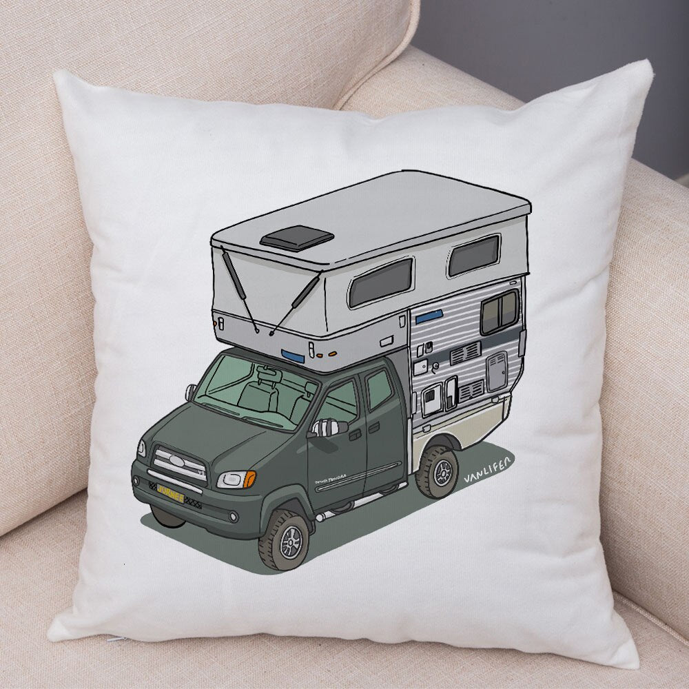 Oreiller de décoration. Dessin Camping-car Van aménagé Fourgon aménagé. Oreiller de décor VanLife. Oreiller en peluche pour canapé maison chambre d'enfants - Mabelle Magasin