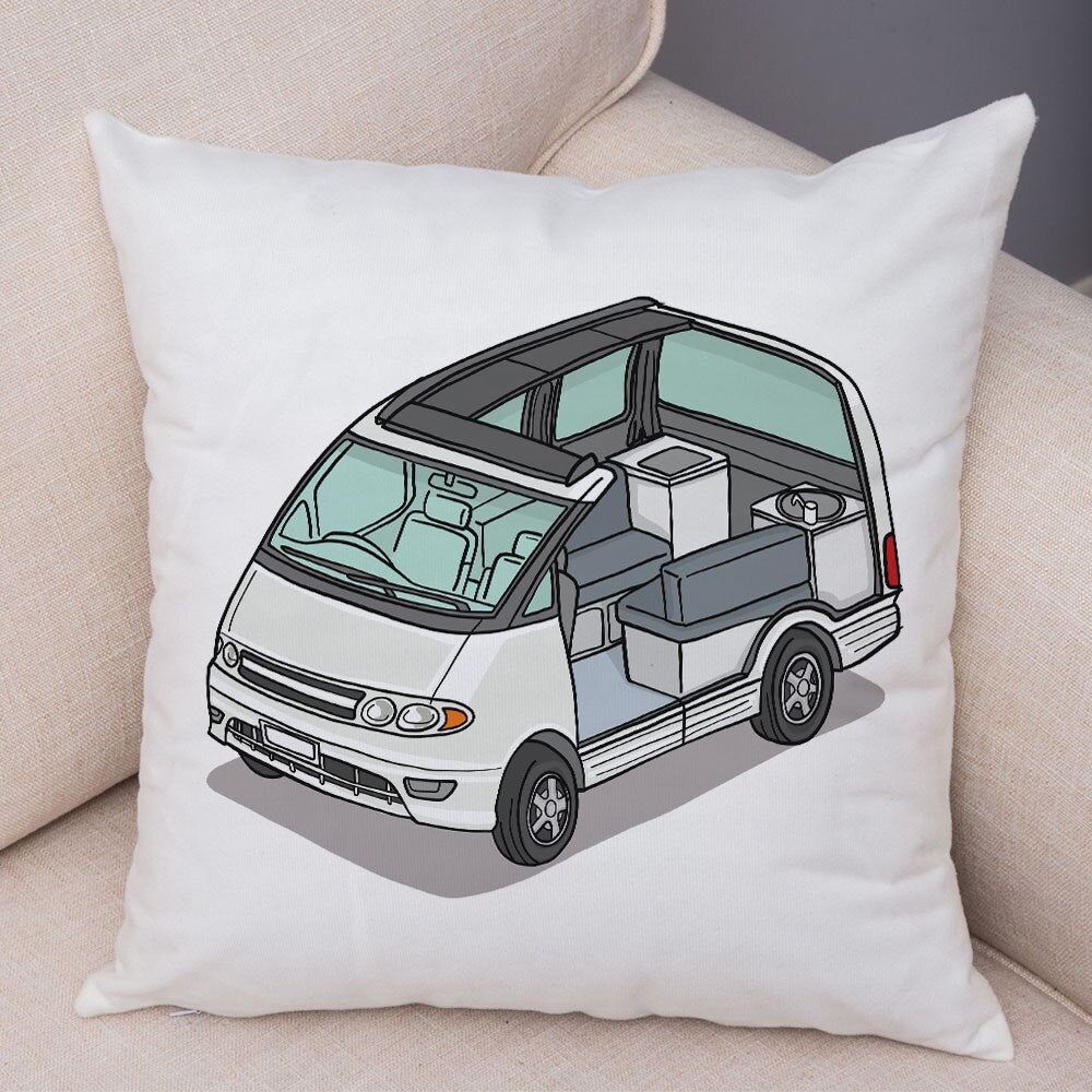 Oreiller de décoration. Dessin Camping-car Van aménagé Fourgon aménagé. Oreiller de décor VanLife. Oreiller en peluche pour canapé maison chambre d'enfants - Mabelle Magasin