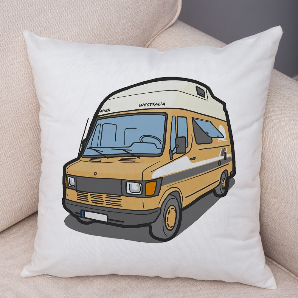 Oreiller de décoration. Dessin Camping-car Van aménagé Fourgon aménagé. Oreiller de décor VanLife. Oreiller en peluche pour canapé maison chambre d'enfants - Mabelle Magasin