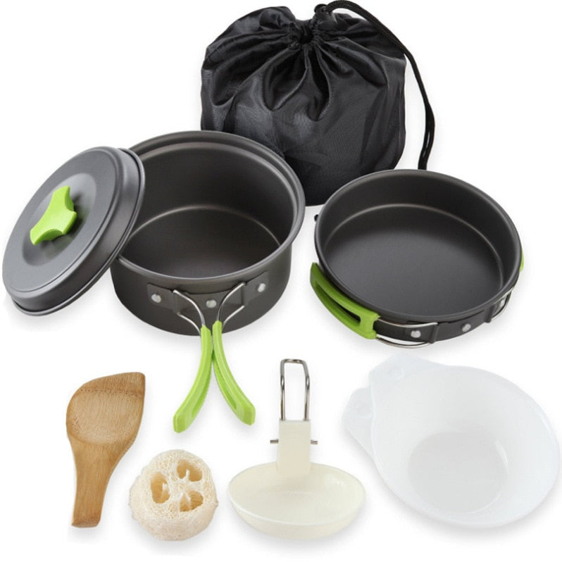 Kit vaisselle de camping, ensemble pour la cuisine facile, cuillère pliable, fourchette, couteau, bouilloire, tasse, pour 1-2 personnes - Mabelle Magasin