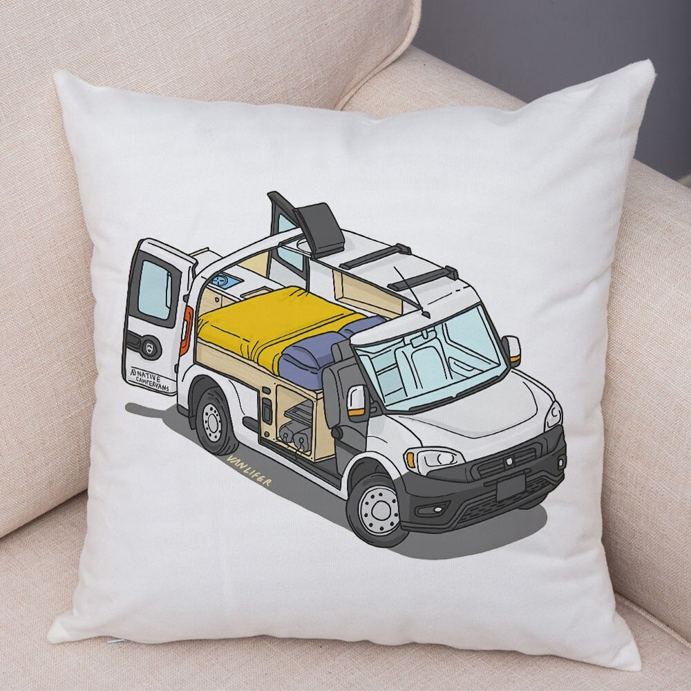 Oreiller de décoration. Dessin Camping-car Van aménagé Fourgon aménagé. Oreiller de décor VanLife. Oreiller en peluche pour canapé maison chambre d'enfants - Mabelle Magasin