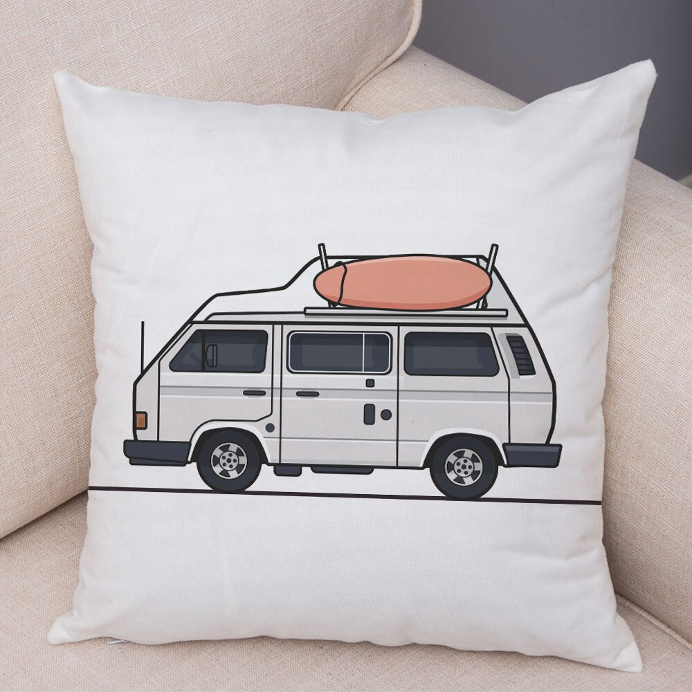 Oreiller de décoration. Dessin Camping-car Van aménagé Fourgon aménagé. Oreiller de décor VanLife. Oreiller en peluche pour canapé maison chambre d'enfants - Mabelle Magasin