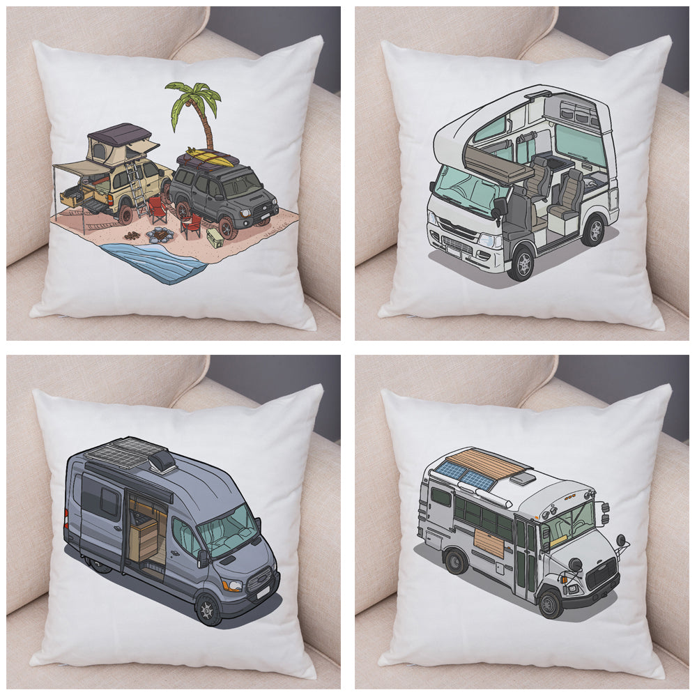Oreiller de décoration. Dessin Camping-car Van aménagé Fourgon aménagé. Oreiller de décor VanLife. Oreiller en peluche pour canapé maison chambre d'enfants - Mabelle Magasin