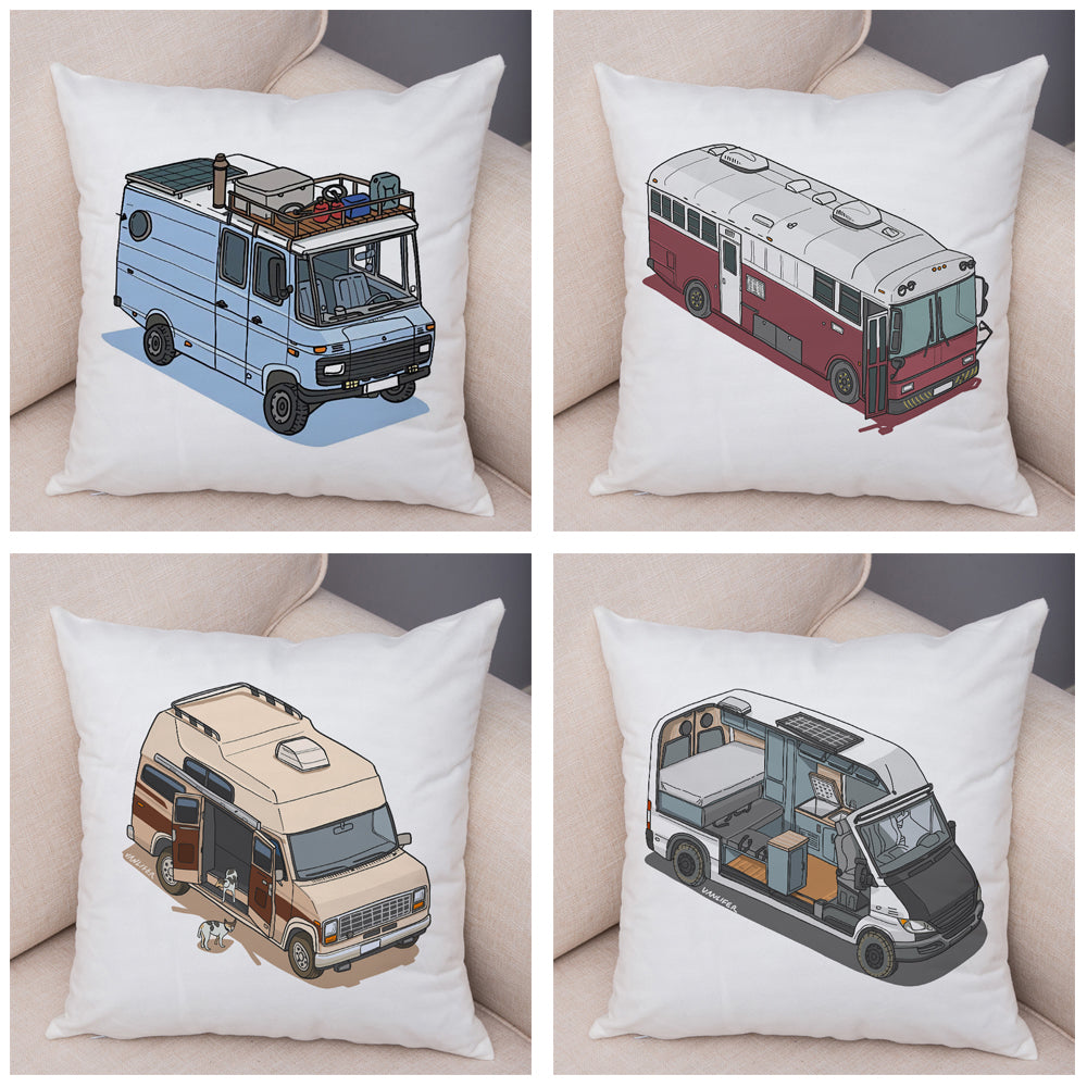 Oreiller de décoration. Dessin Camping-car Van aménagé Fourgon aménagé. Oreiller de décor VanLife. Oreiller en peluche pour canapé maison chambre d'enfants - Mabelle Magasin