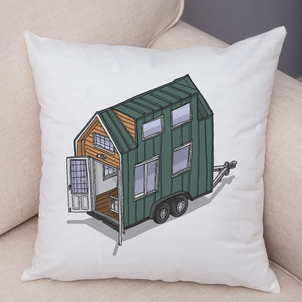 Oreiller de décoration. Dessin Camping-car Van aménagé Fourgon aménagé. Oreiller de décor VanLife. Oreiller en peluche pour canapé maison chambre d'enfants - Mabelle Magasin