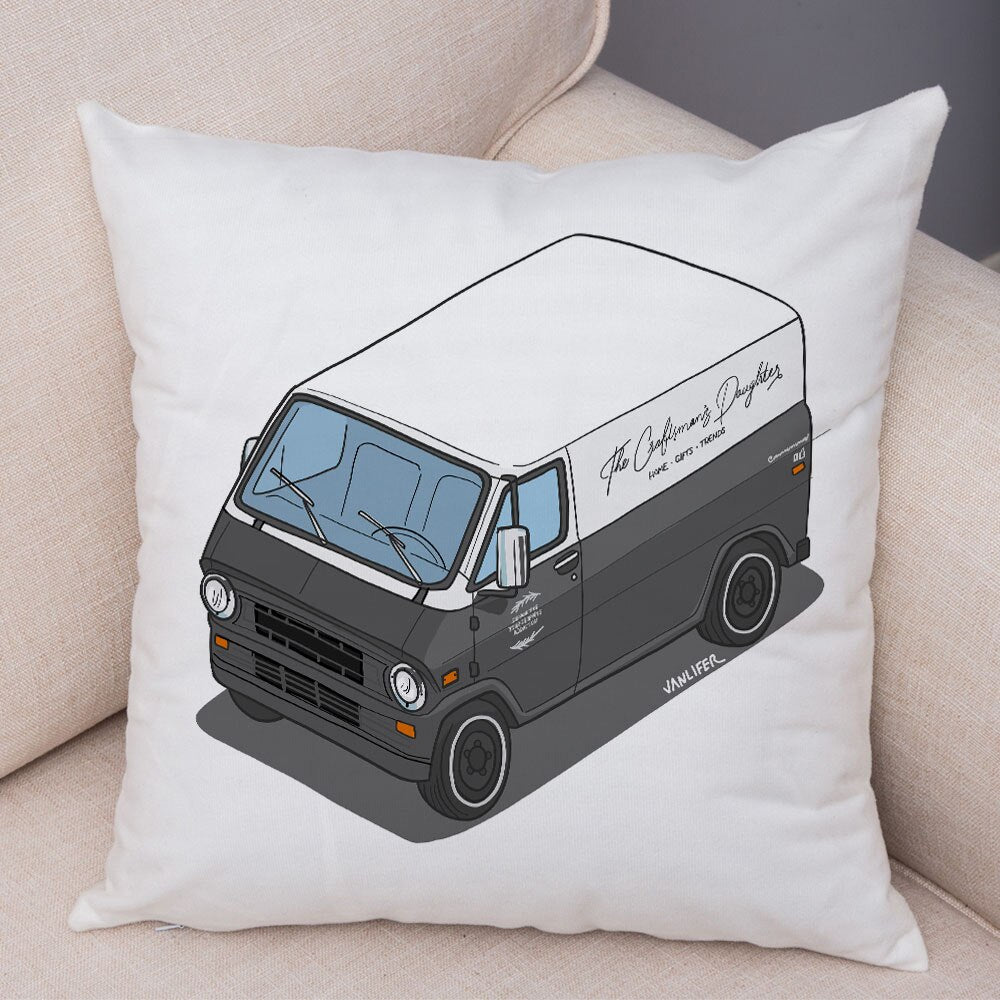 Oreiller de décoration. Dessin Camping-car Van aménagé Fourgon aménagé. Oreiller de décor VanLife. Oreiller en peluche pour canapé maison chambre d'enfants - Mabelle Magasin