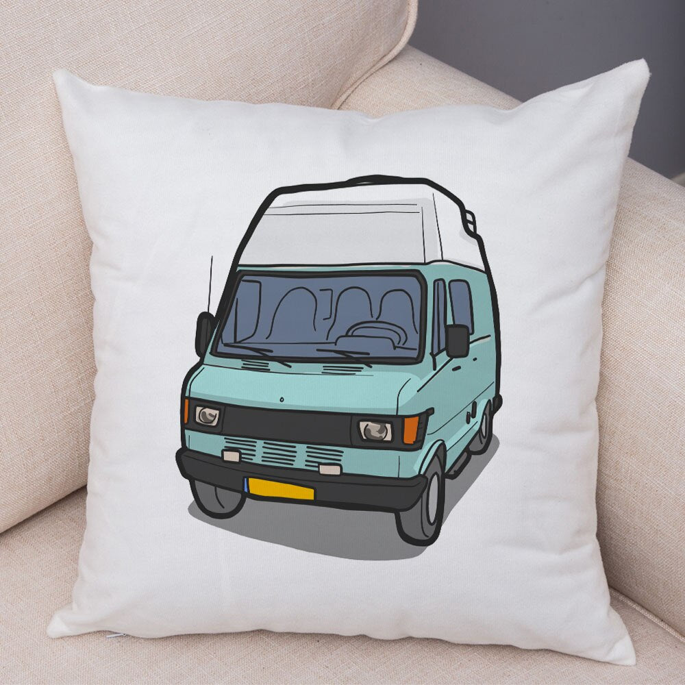Oreiller de décoration. Dessin Camping-car Van aménagé Fourgon aménagé. Oreiller de décor VanLife. Oreiller en peluche pour canapé maison chambre d'enfants - Mabelle Magasin