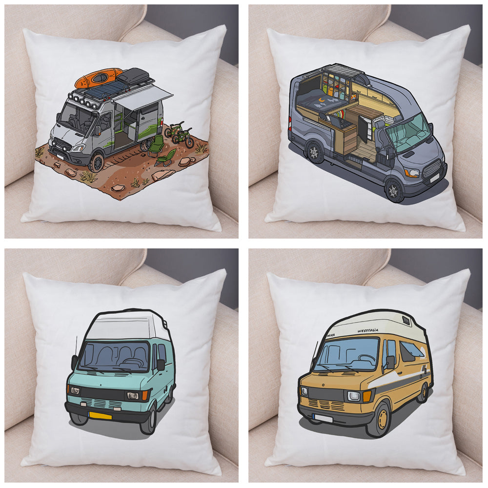 Oreiller de décoration. Dessin Camping-car Van aménagé Fourgon aménagé. Oreiller de décor VanLife. Oreiller en peluche pour canapé maison chambre d'enfants - Mabelle Magasin