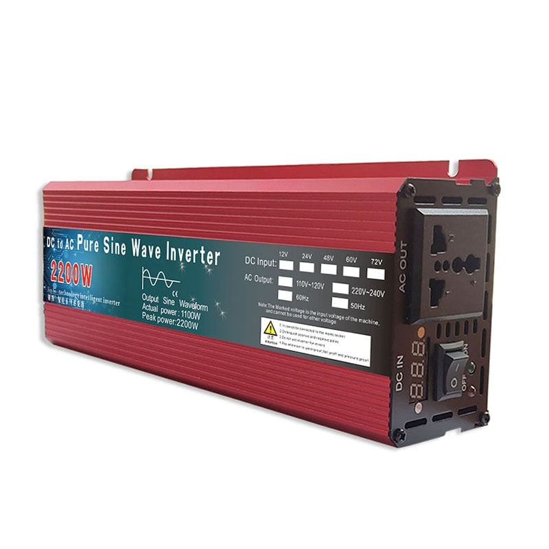 Onduleur à onde Pure sinus courant continu 12v/24v à courant alternatif 220V (500W 1000W Crête) (800W 1600W Crête) (1000W 2000W Crête) (1100W 2200W Crête) (1500W 3000W Crête) onduleur solaire - Mabelle Magasin