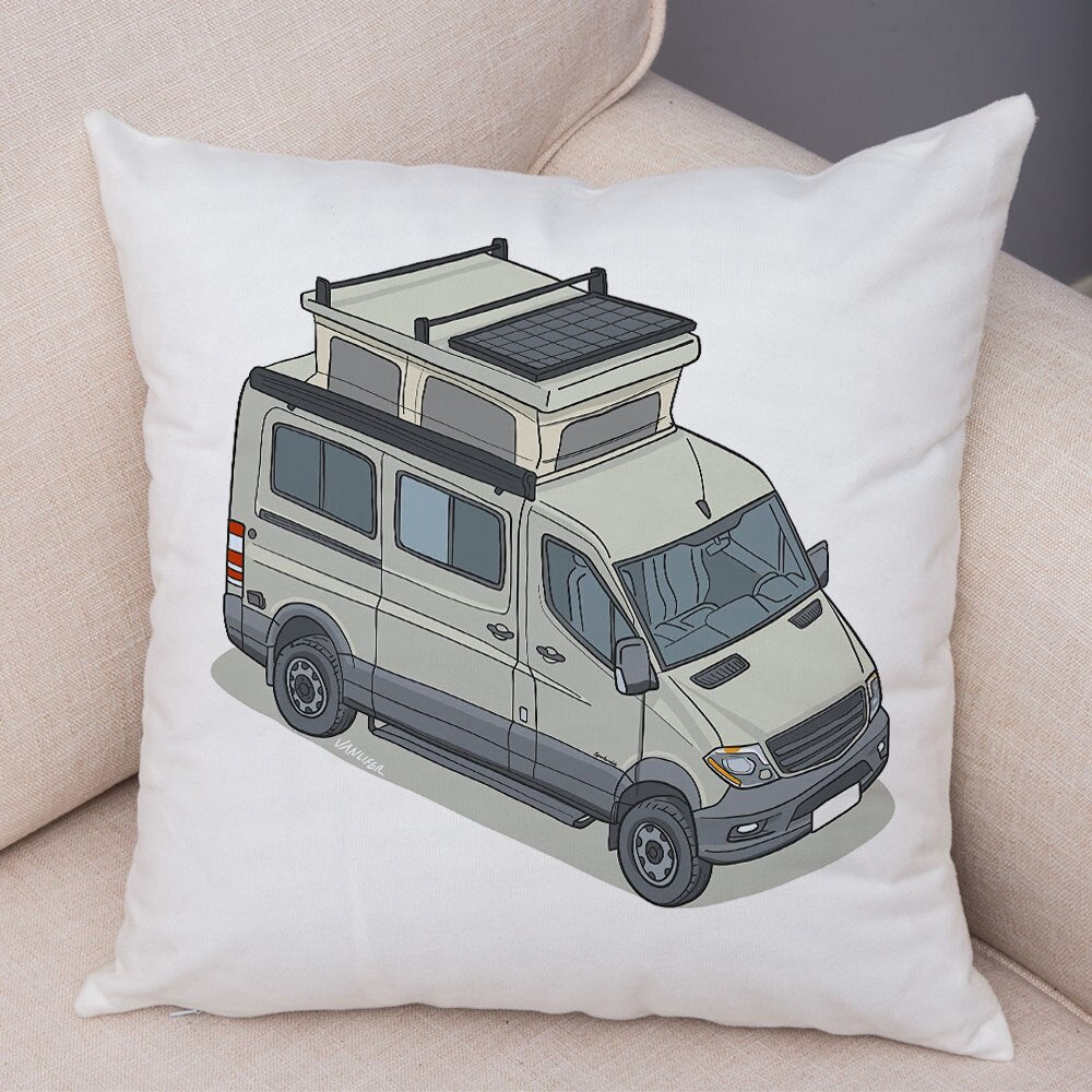 Oreiller de décoration. Dessin Camping-car Van aménagé Fourgon aménagé. Oreiller de décor VanLife. Oreiller en peluche pour canapé maison chambre d'enfants - Mabelle Magasin
