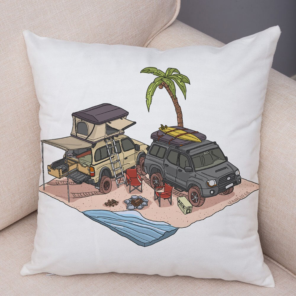 Oreiller de décoration. Dessin Camping-car Van aménagé Fourgon aménagé. Oreiller de décor VanLife. Oreiller en peluche pour canapé maison chambre d'enfants - Mabelle Magasin