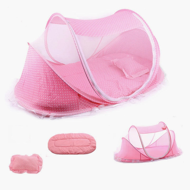 Lit bébé avec moustiquaire pliante lit, matelas et oreiller (trois pièces) pour les enfants de 0 à 3 ans - Mabelle Magasin