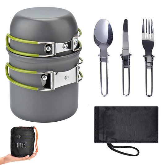 Kit vaisselle de camping, ensemble pour la cuisine facile, cuillère pliable, fourchette, couteau, bouilloire, tasse, pour 1-2 personnes - Mabelle Magasin