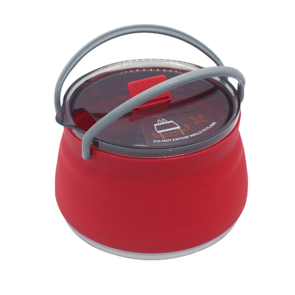 Bouilloire Portable de Camping Portable en Silicone 1L, Bouilloires Pliante et pratique, Pliable théière, Bouilloire de Camp 1L - Mabelle Magasin