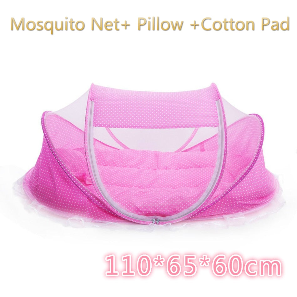 Lit bébé avec moustiquaire pliante  lit, matelas et oreiller (trois pièces) pour les enfants de 0 à 3 ans - Mabelle Magasin